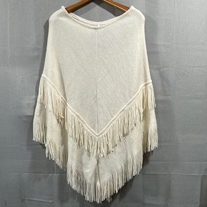 Vintage Sears/Covington BOHO Cream Fringe Poncho OS NWT